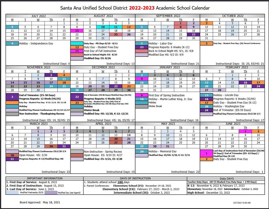 SAUSD Academic calendar 2022-23